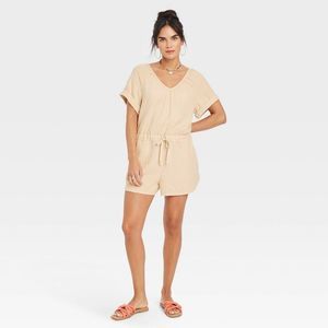 2 for $10!! Women's Short Sleeve Romper - Universal Thread Tan M